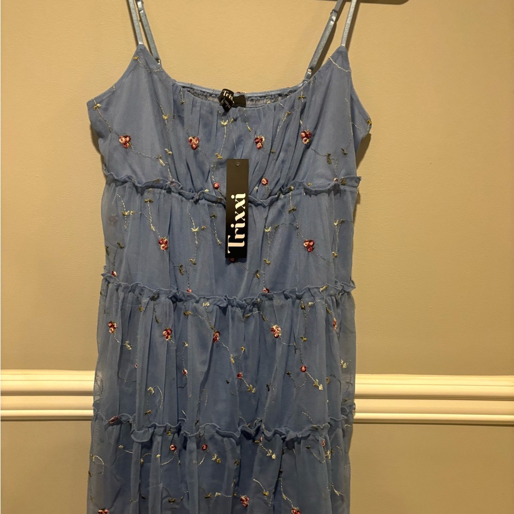 Women's/Teens Light Blue Floral Dress - by Trixxi Size Large NWT